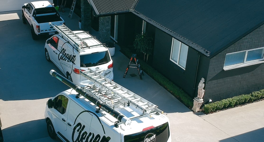 Cleven Electrical's van parked in front of a property